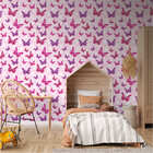 Papel De Parede Adesivo Menina Borboletas Pink E Roxa Quarto
