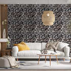 Papel De Parede Adesivo Muro Pedras Brutas Cinza Escuro 9mx50