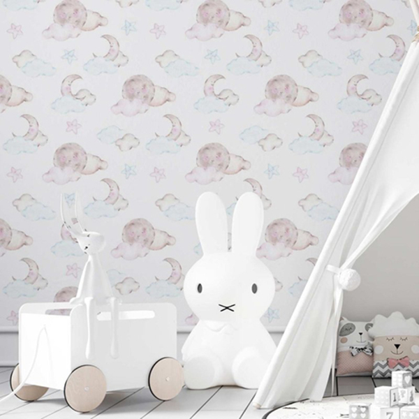 Papel De Parede Adesivo Nuvem, Lua Infantil N03128 R 0,48x2,5m