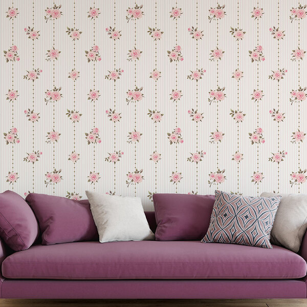 Papel De Parede Adesivo Para Quarto Sala Flores Na Cor Rosa | Leroy Merlin