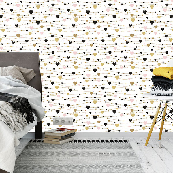 Papel De Parede Adesivo Para Sala Quarto Branco Com Corações