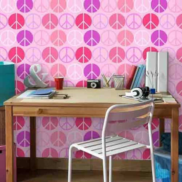 Papel De Parede Adesivo Paz E Amor Rosa 0201