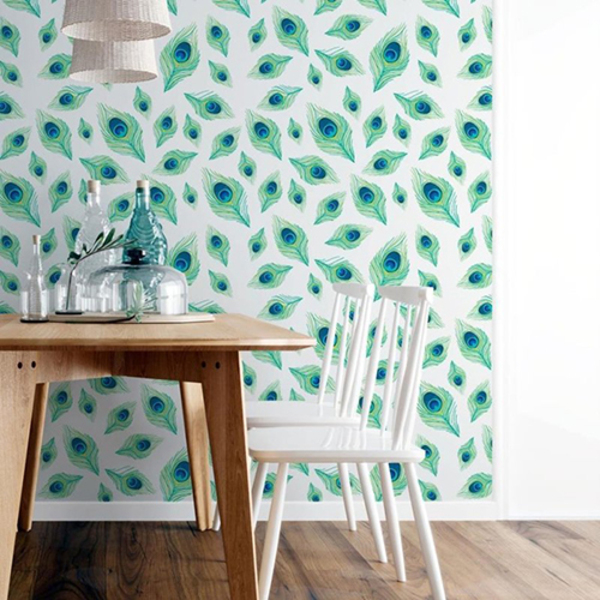 Papel De Parede Adesivo Penas De Pavão N06063