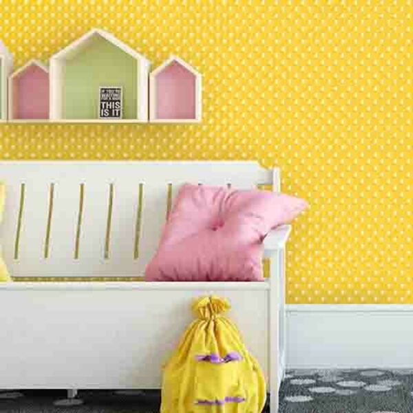 Papel De Parede Adesivo Poá Amarelo 1014