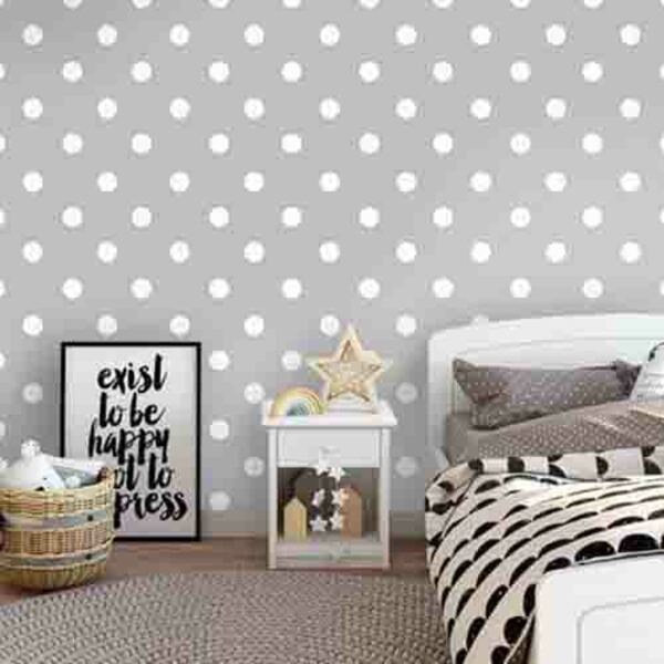 Papel De Parede Adesivo Poá Cinza 758102