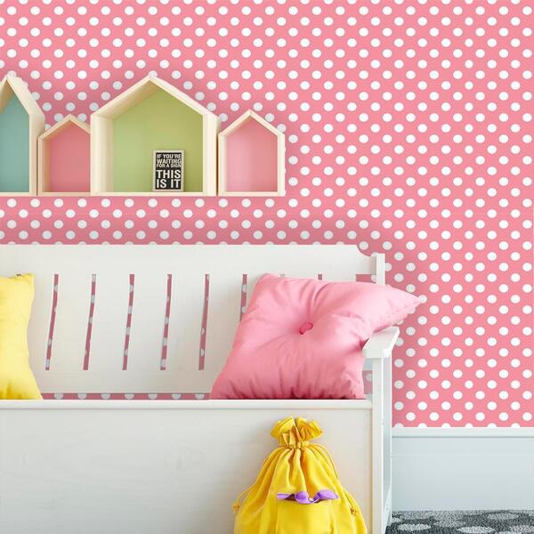 Papel De Parede Adesivo Poá Rosa Branco 254824819 Rl 0,58x3m