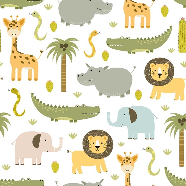 Papel De Parede Adesivo Quarto De Bebê Animais Selvagens 10mx