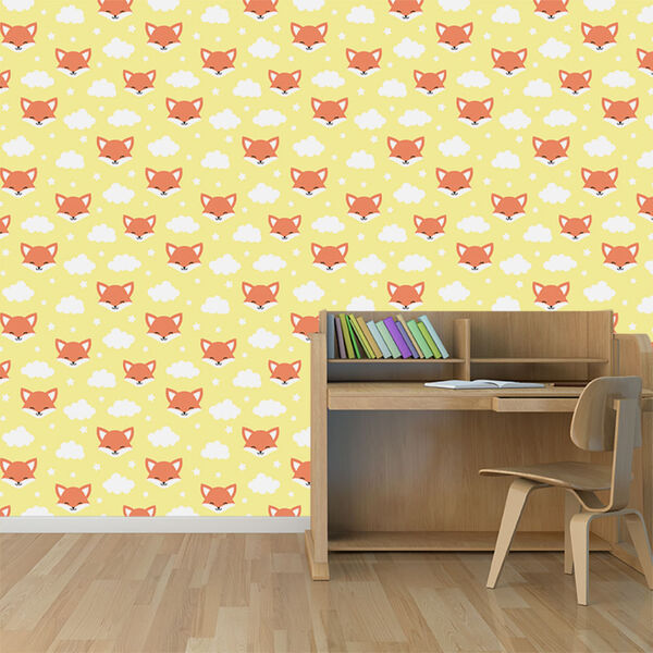 Papel De Parede Adesivo - Raposas - Infantil - Amarelo - 180p