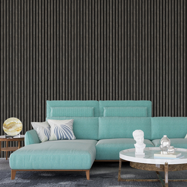 Papel De Parede Adesivo Ripas De Madeira Cinza Escuro Sala