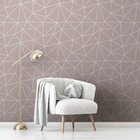 Papel De Parede Adesivo Rosa Chá Fio Branco Triângulos  18m