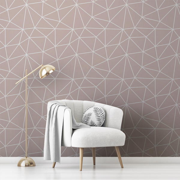 Papel De Parede Adesivo Rosa Chá Fio Branco Triângulos  18m