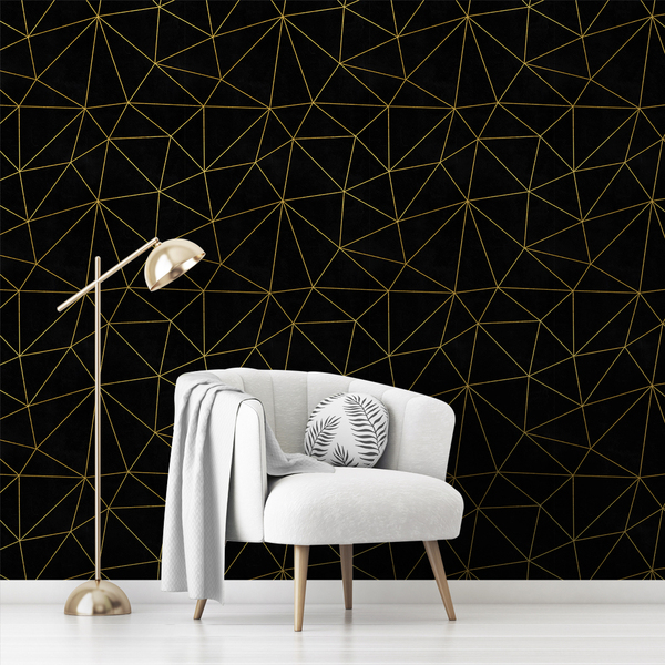 Papel De Parede Adesivo Sala Preto Fio Gold Vinilico  12m