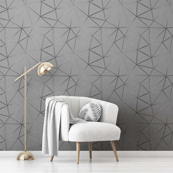 Papel De Parede Adesivo Sala Triângulos Cinza Lavável 9m
