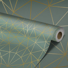 Papel De Parede Adesivo Sala Triângulos Esmeralda Gold 15m