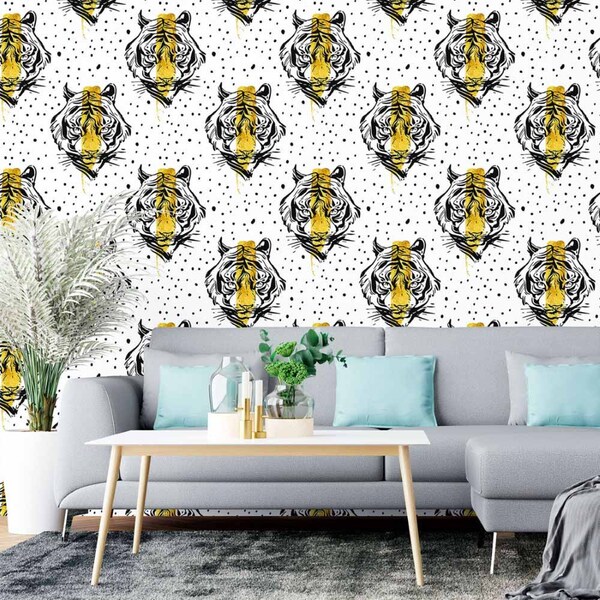 Papel De Parede Adesivo Tigre Artístico N015061 0,58x3,00m