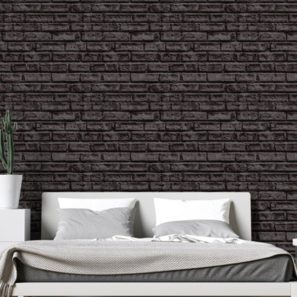 Papel De Parede Adesivo Tijolo Preto Np033