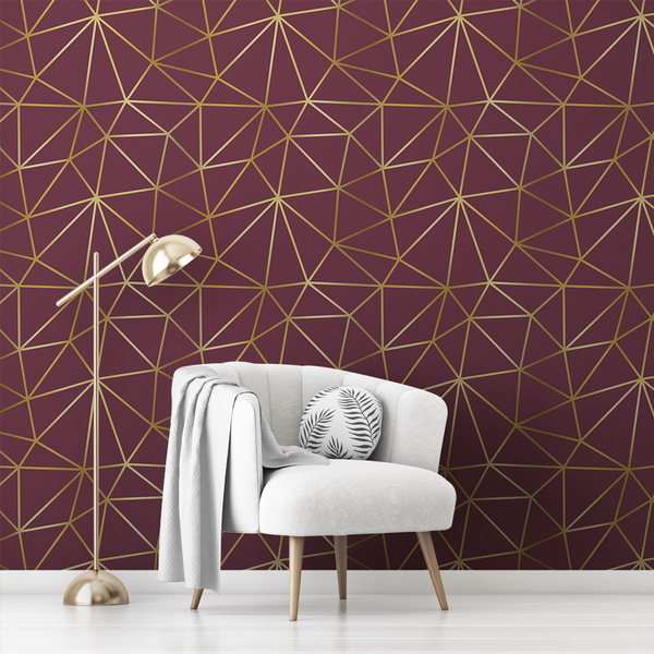 Papel De Parede Adesivo Triângulos Terracota Fio Gold 12m