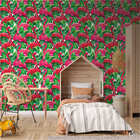 Papel De Parede Adesivo Tropical Flamingo Folhas Verdes 2,5mx