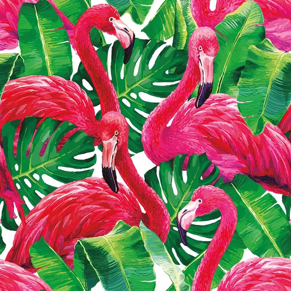 Papel De Parede Adesivo Tropical Flamingo Folhas Verdes 9mx50