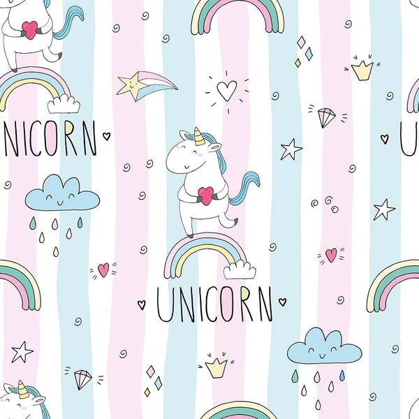 Papel De Parede Adesivo Unicórnio Arco-íris Decoração Quarto