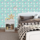 Papel De Parede Adesivo Unicórnio Com Arco-íris Verde 15m