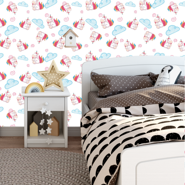 Papel De Parede Adesivo Unicórnio Com Sorvete Decor Bebê 9m