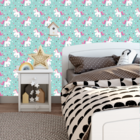 Papel De Parede Adesivo Unicórnio Estrela Coração Verde 3m