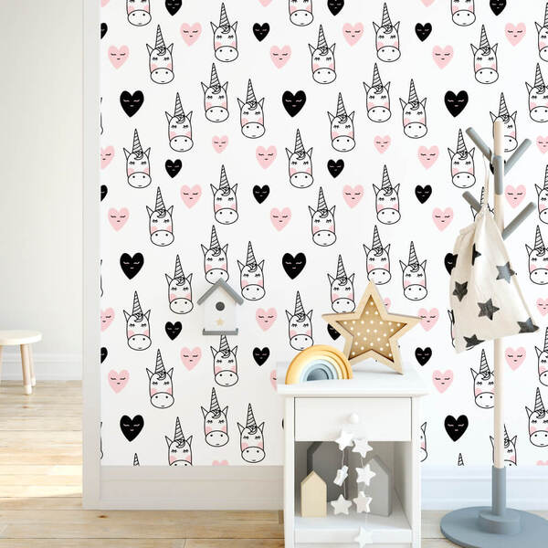 Papel De Parede Adesivo Unicórnio Preto E Branco