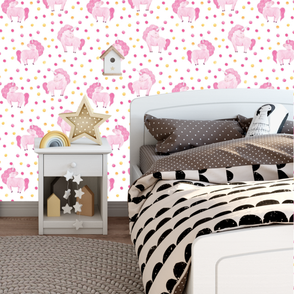 Papel De Parede Adesivo Unicórnio Rosa Decoração Bebê 15m