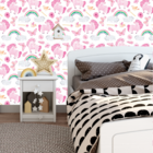 Papel De Parede Adesivo Unicórnio Rosa E Arco-íris Bebê 9m