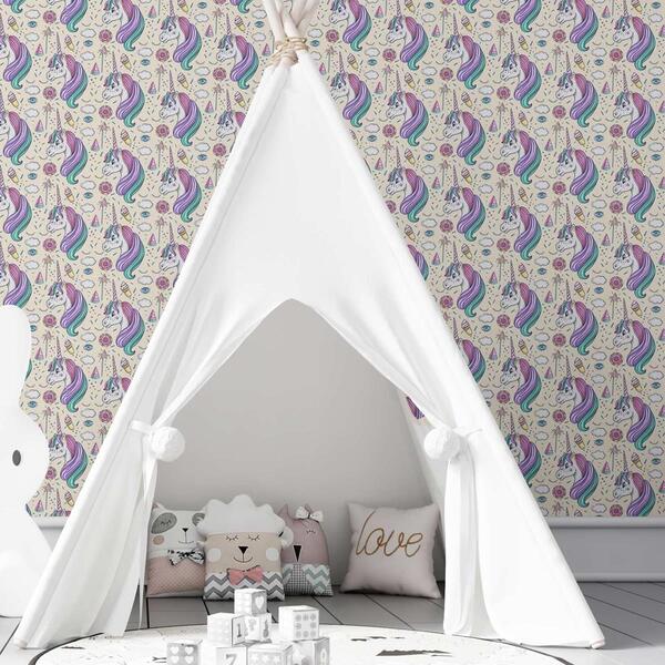 Papel De Parede Adesivo Unicórnio Rosa N03014 0,48x2,5m