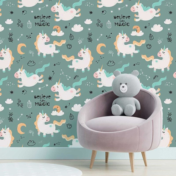 Papel De Parede Adesivo Unicórnios Estrelas N05045