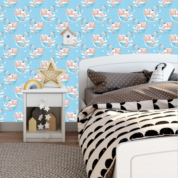 Papel De Parede Adesivo Urso Na Banheira Quarto Bebê 18m
