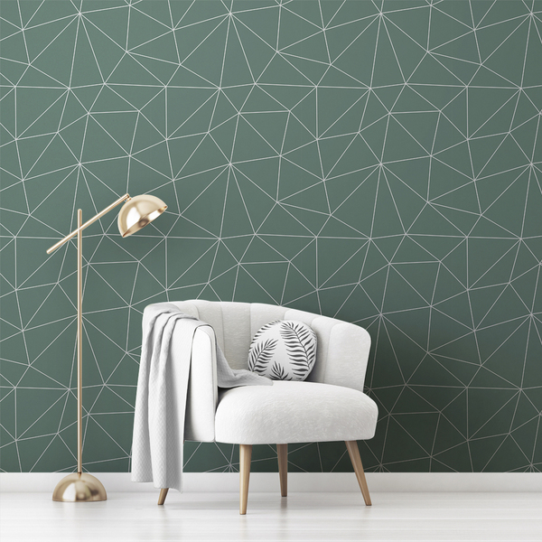 Papel De Parede Adesivo Verde-água Geométrico Vinilico 9m