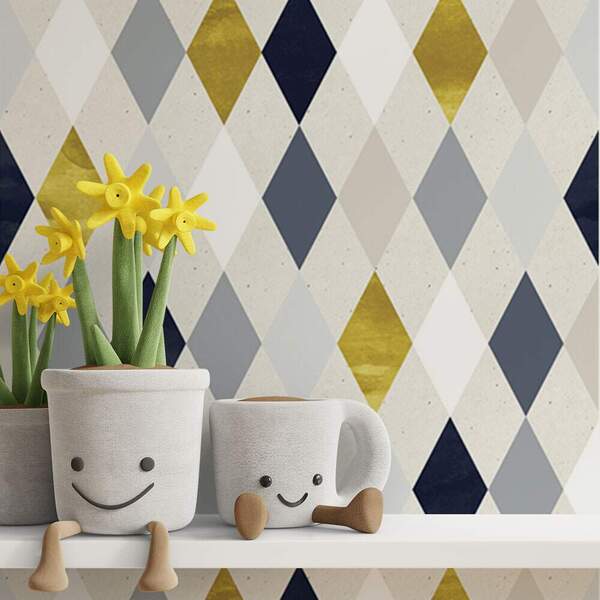 Papel De Parede Adesivo Vinílico Abstrato Mod 431 Losangos -