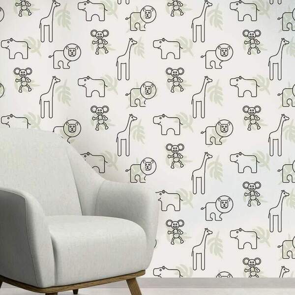 Papel De Parede Adesivo Vinílico Infantil Animais Safári 60x3