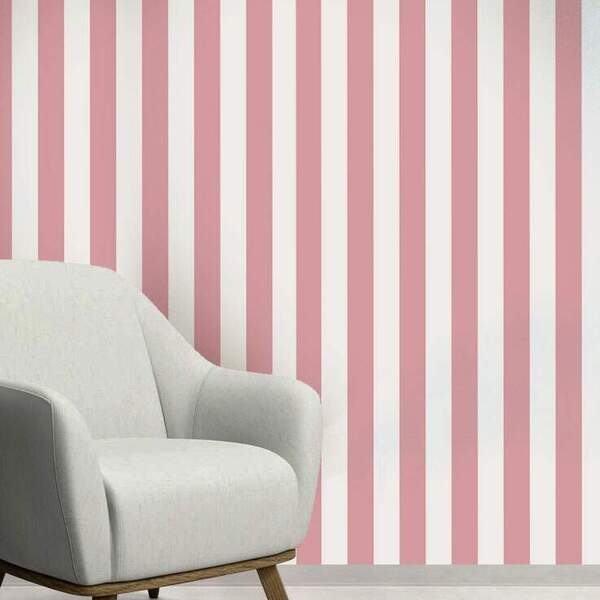 Papel De Parede Adesivo Vinílico Listras Rosa E Branco 60x300