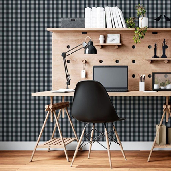 Papel De Parede Adesivo Xadrez Preto Cinza N06098