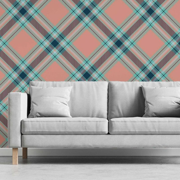 Papel De Parede Adesivo Xadrez Rosa E Azul N03078