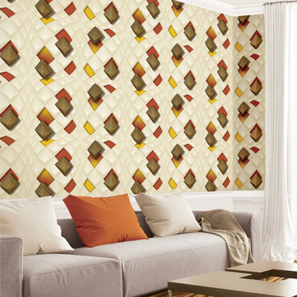 Papel De Parede Amarelo e Bege Geométrico 3D Texturizado 14m²