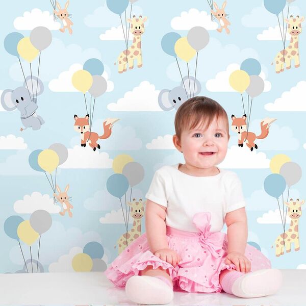 Papel De Parede Animais Balões  - 0 50 X 2 50 Metros