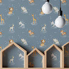 Papel De Parede Animais Infantil Aquarela Azul Estrelas Abstr