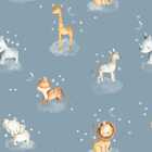 Papel De Parede Animais Infantil Aquarela Azul Estrelas Abstr
