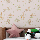 Papel De Parede Animais Infatil Aquarela Rosa Lavável Quarto