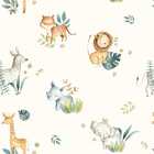 Papel De Parede Animais Safari Infantil Aquarela Branca Decor