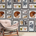 Papel De Parede Animal Print Quadros De Gatos-60x300cm