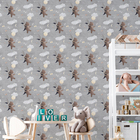 Papel De Parede Aquarela Cinza Urso Bebê Lua Estrelaas Quarto