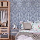 Papel De Parede Arabesco Azul Floral Bordado 2,2m