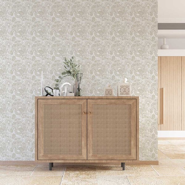 Papel De Parede Arabesco Floral Bege 2,2m