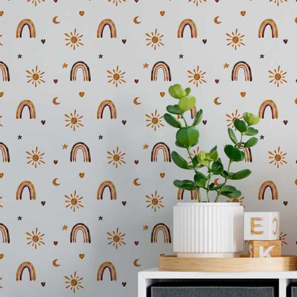 Papel De Parede Auto Adesivo Aquarela Infantil Arco-iris Amar